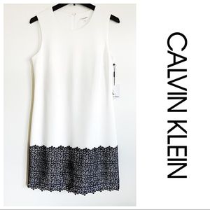 NWT Calvin Klein White Dress + Black Lace